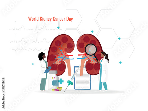 Doctors studying human kidneys for world kidney cancer day promoting awareness and prevention