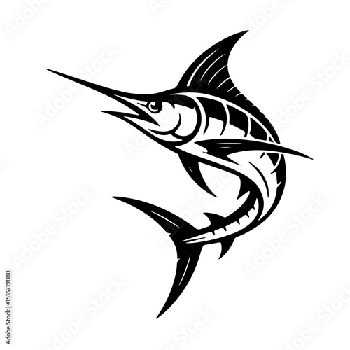 Elegant Marlin Fish Line Art - Black & White Graphic Design