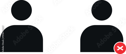Simple black silhouette of a user profile icon with a red "X" mark displayed in the lower right quadrant.