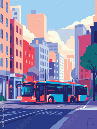city street scene with bus