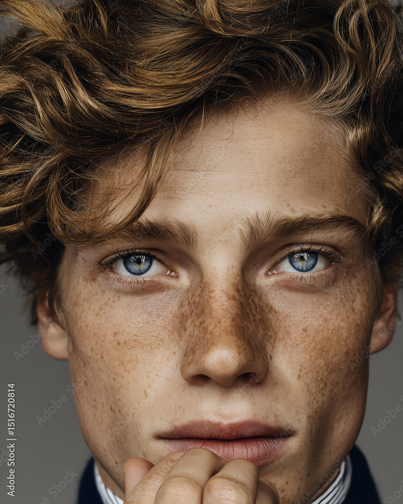 Obraz premium Portrait of a thoughtful young man with freckles.
