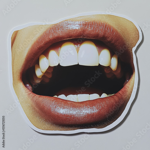 American style color photo with the upper lip facing up, exposing all teeth