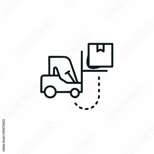 Outlined forklift lifting box — internal warehouse logistics.