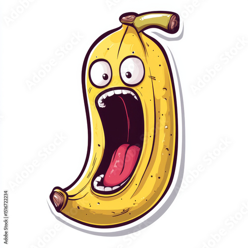 banana sticker, crazy banana that screaming, vector, simple lines, white background