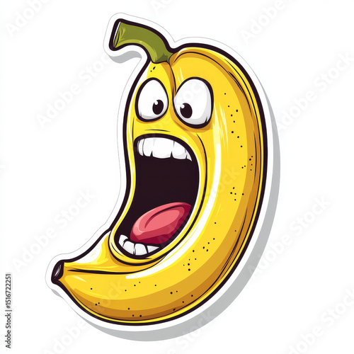 banana sticker, crazy banana that screaming, vector, simple lines, white background