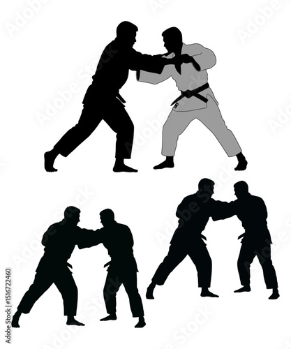 Judo Match: Silhouettes of Judo Players in Action