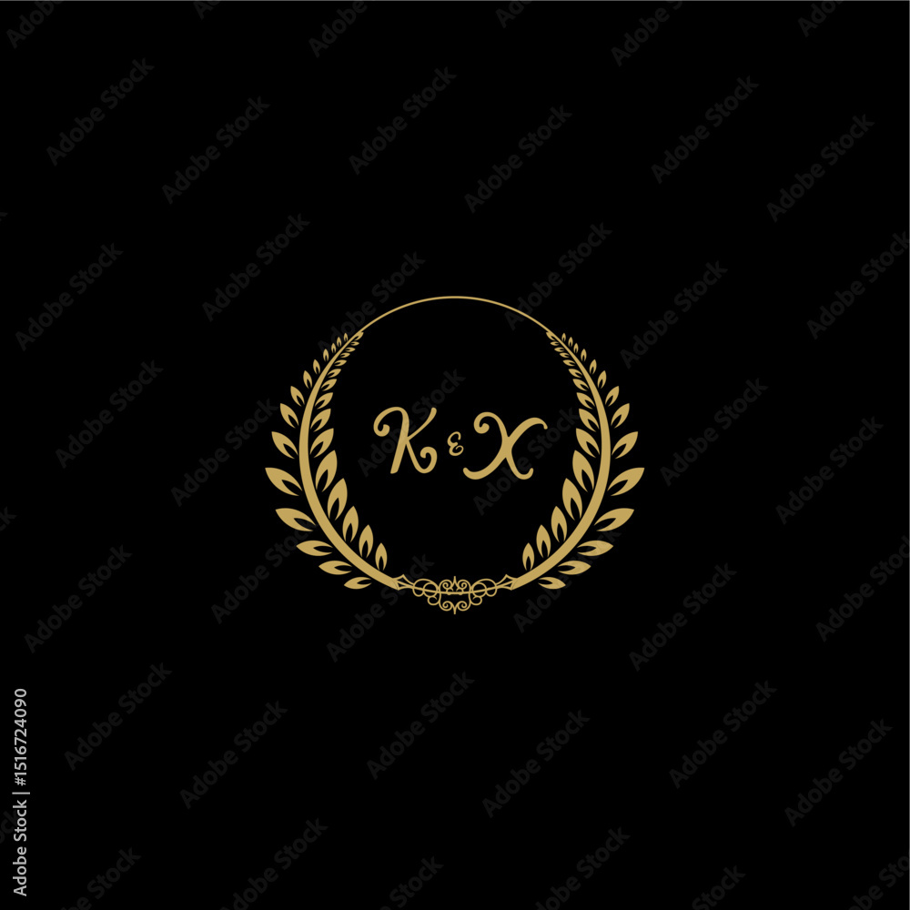 Naklejka premium KX beautiful, feminine and elegant wedding monogram initial logo with circle floral gold