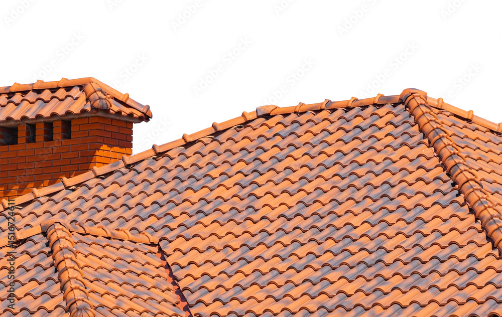 Naklejka premium house with a roof from a red shingles with a pipe
