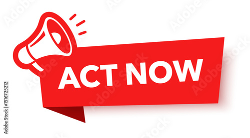 Megaphone with act now speech bubble. Loudspeaker. Banner for business, marketing and advertising. Vector illustration.