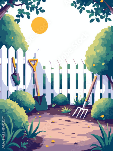 Garden Fence and Tools with White Background