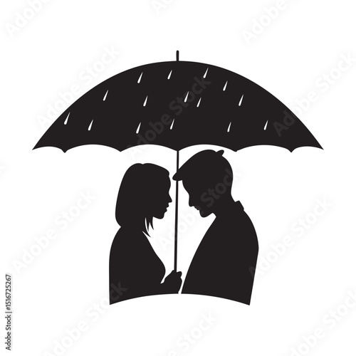 Romantic Couple Kissing Under Umbrella Silhouette