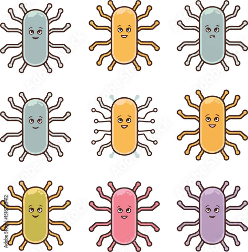 Lactobacilli icons set and health with probiotics, enhancing immunity, and preventing infections with healthy food