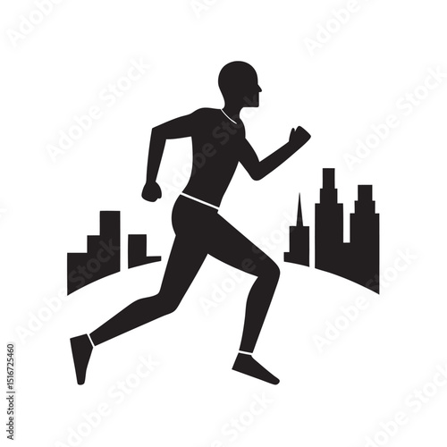 Runner Competing In City Marathon Silhouette