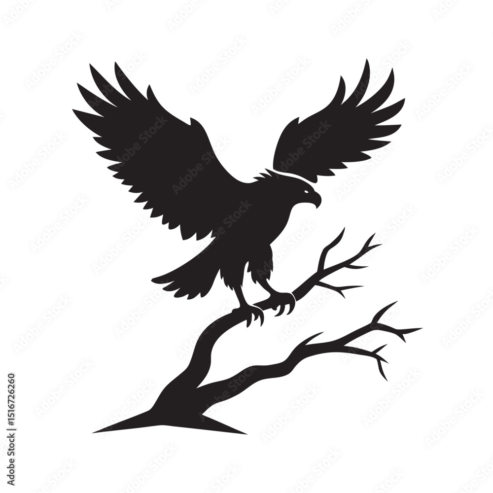 Fototapeta premium Bird Landing On Tree Branch Silhouette