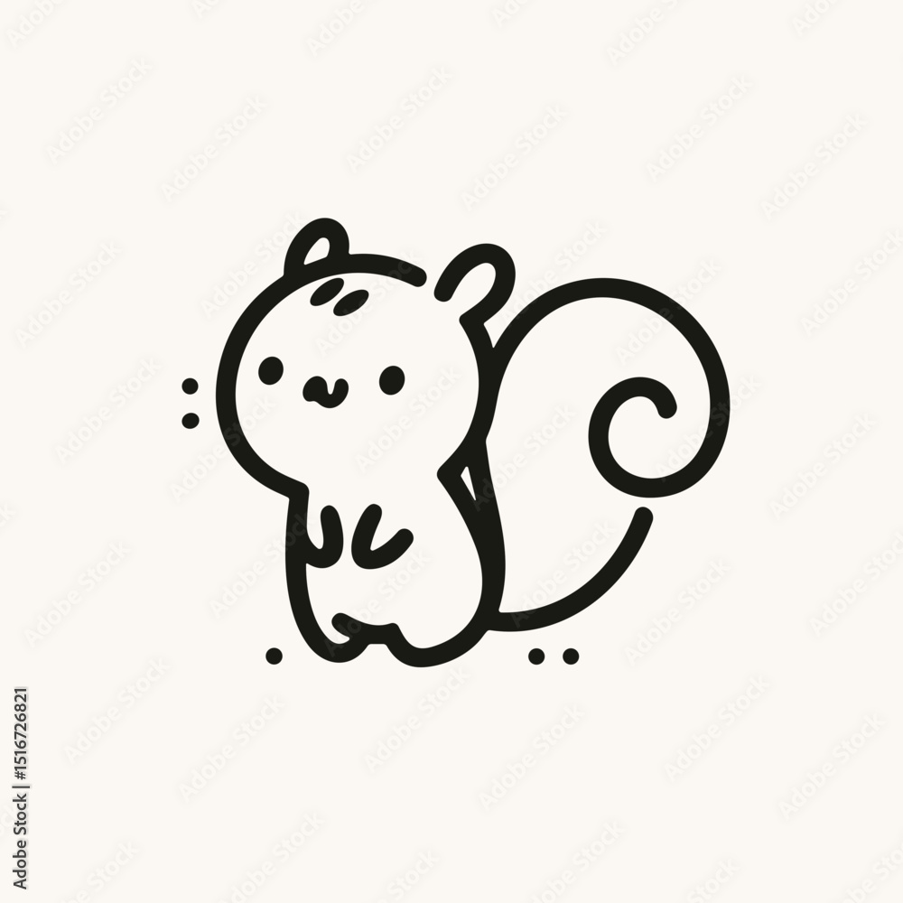 Cute squirrel illustration in simple line art style on neutral background Cute squirrel illustration in simple line art style on neutral background