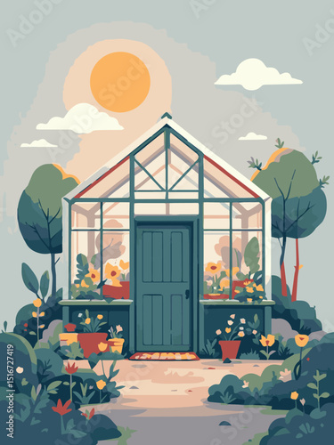 Sunny Greenhouse with Door