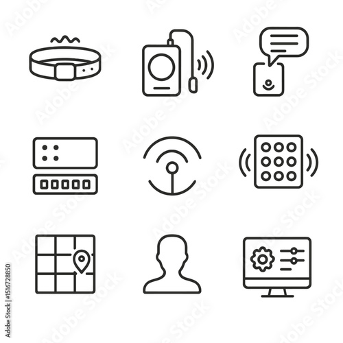 Sensory Substitution Icons. Outline icon set of sensory substitution tools: tactile belt, auditory-to-tactile converter,