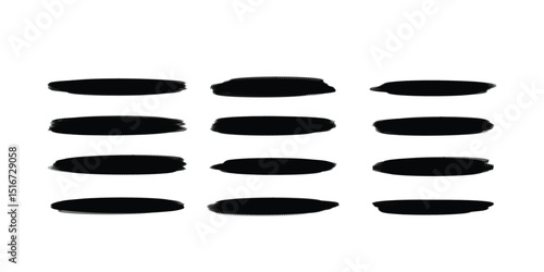 Set of narrow tapered brush strokes arranged in uniform rows, ideal for collage overlays, ink pattern libraries, brush asset kits, or digital scrapbooking layout designs