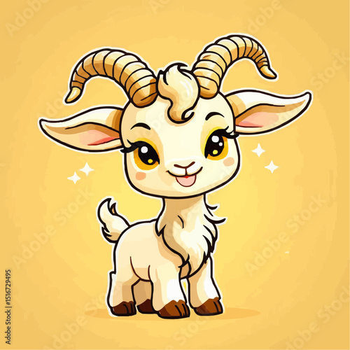 Charming  cartoon Capricorn zodiac sign goat vector illustration, cute astrological symbol for horoscope and astrology graphics