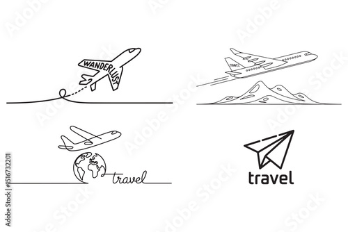 Airplane icons set with vintage and modern aircraft in silhouette and line style illustration