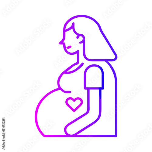 Pregnant woman with hand on belly illustrating motherhood icon  