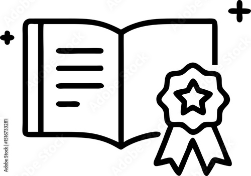 Educational Achievement - themed Vector Icon. Depicts open book with medal, symbolizing educational success. Editable strokes. Vector illustrations.