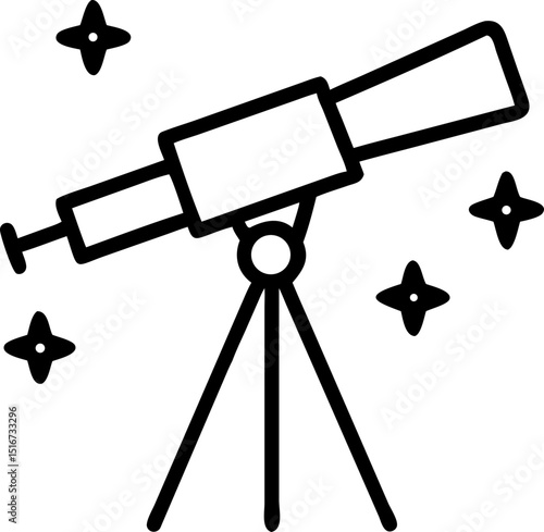Astronomical Exploration - themed Vector Icon. Features telescope with stars, symbolizing space exploration. Editable lines. Vector illustrations.