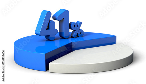 41% blue and white pie chart isolated on transparent background. 3d illustration.