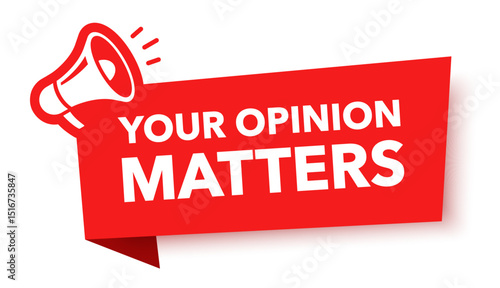 Megaphone with Your opinion matters night speech bubble. Loudspeaker. Banner for business, marketing and advertising. Vector illustration.