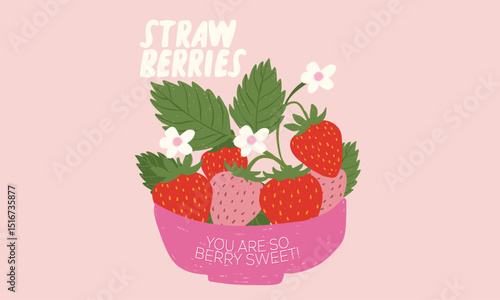 Sweet and juicy strawberry t shirt artwork. Feeling berry mood. Fresh strawberry fruit print. You are so berry sweet. Eat more strawberry. Sweet berry fruit club print design.