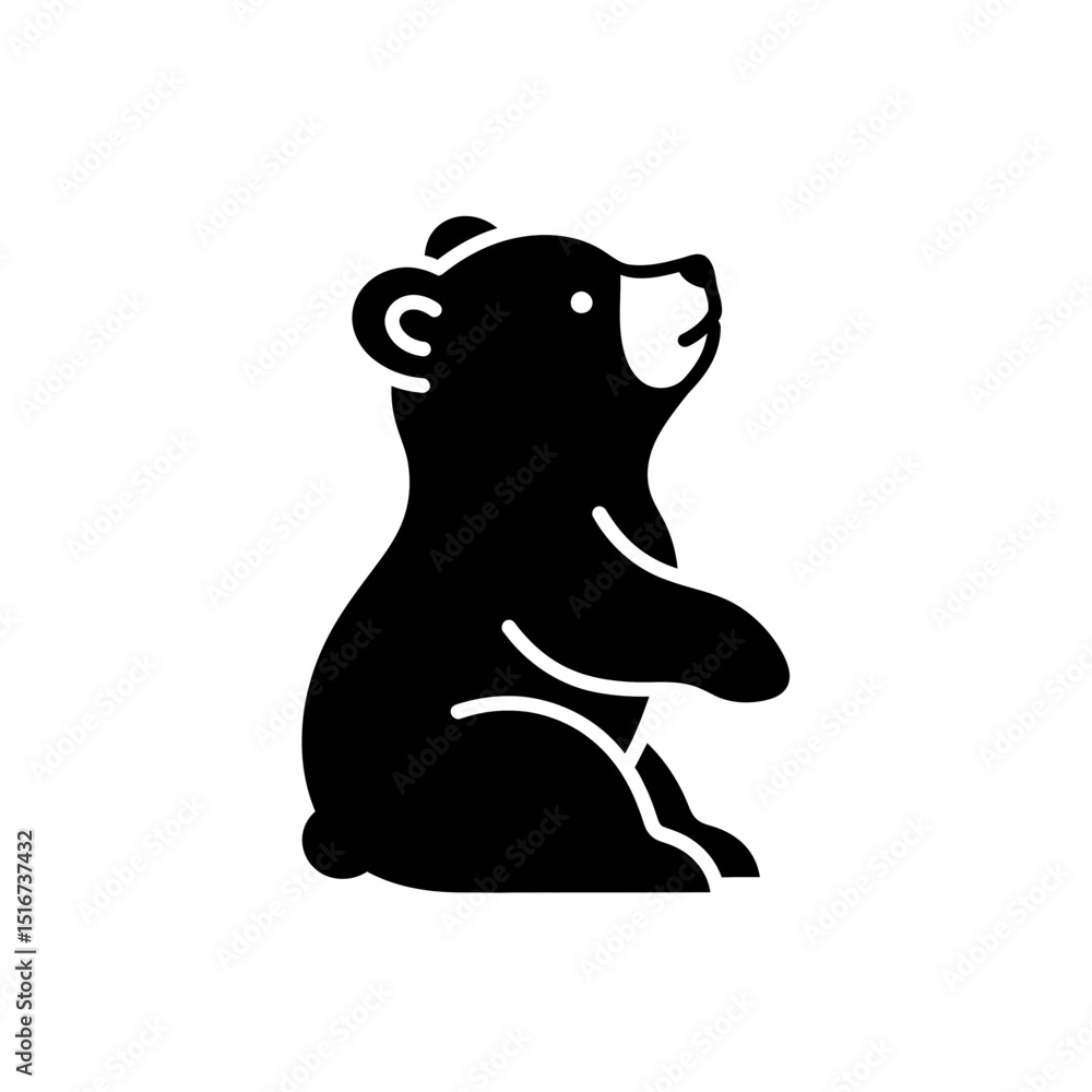 Fototapeta premium Bear Icon Sitting in Profile on a Simple Background 