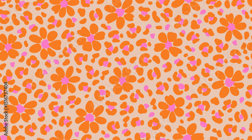 Exotic hand drawn flowers pattern, seamless patterns with floral and leopard for fabric, textiles, clothing, printing, posters, covers, banners, wall art, home decor, abstract backgrounds.