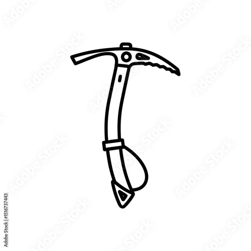 Ice climbing pickaxe icon in minimal line style  
