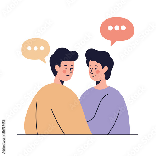 Two people having a conversation with speech bubbles above them  