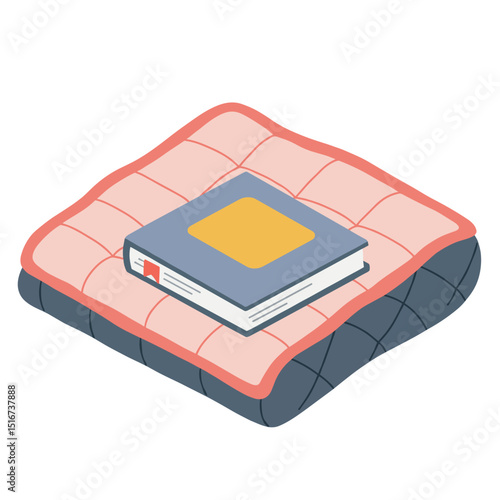 Book lying on quilted blanket in cozy style with soft colors  