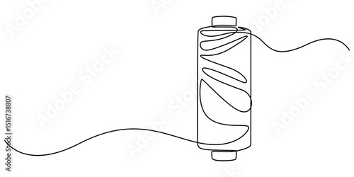 Continuous one line drawing of textile spool of thread. Spool of thread single line art vector illustration. Editable vector, Continuous one line drawing of sewing needle and thread spool, minimalist 