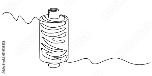 Continuous one line drawing of textile spool of thread. Spool of thread single line art vector illustration. Editable vector, Continuous one line drawing of sewing needle and thread spool, minimalist 