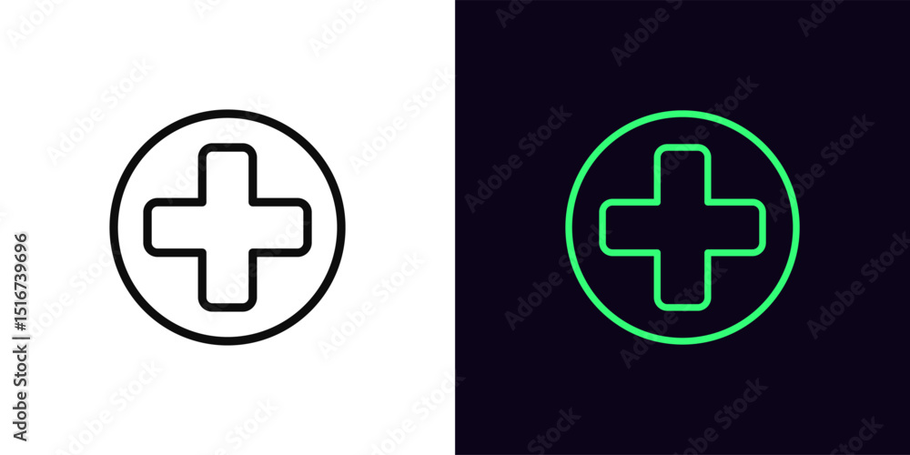 Outline medical cross icon, with editable stroke. Medical cross in circle, first aid icon. Healthcare cross, medicine business, hospital, medical center, pharmacy sign, clinic and doctor. Vector icon Outline medical cross icon, with editable stroke. Medical cross in circle, first aid icon. Healthcare cross, medicine business, hospital, medical center, pharmacy sign, clinic and doctor. Vector icon