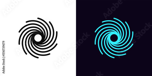 Outline black hole icon, with editable stroke. Black hole spiral, space vortex icon. Milky way spiral, galaxy swirl, intergalactic portal, space universe, magic cosmic tunnel. Vector icon