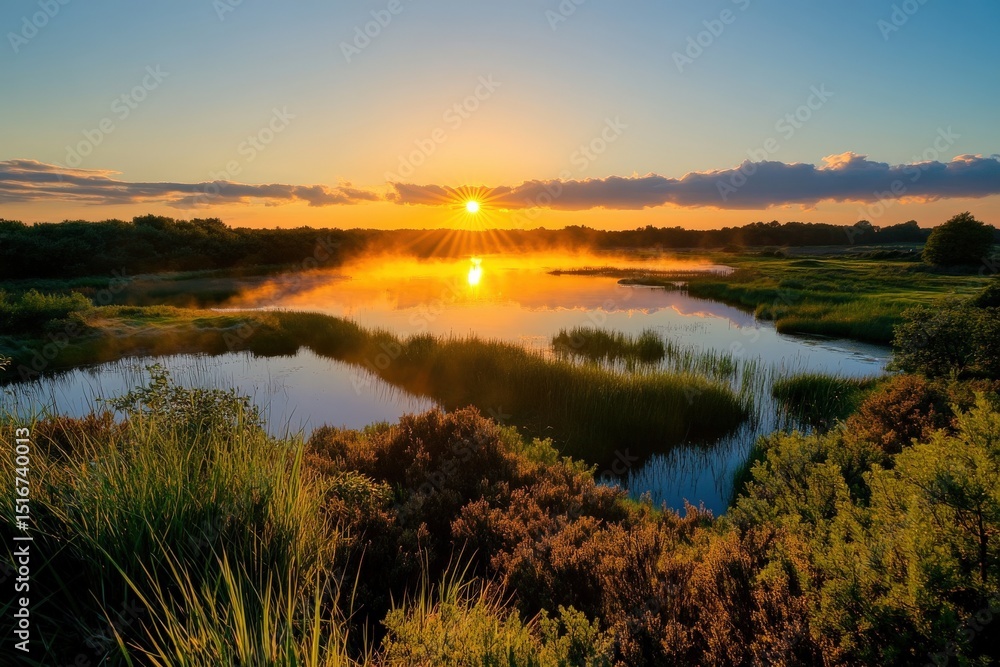Obraz premium Sunrise over a Misty Marsh
