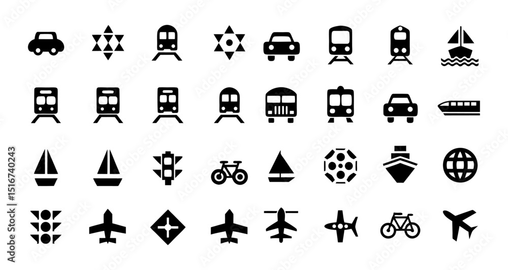 High-Quality Transportation and Travel Icon Set – Versatile Black and White Graphics for Web and Print Design High-Quality Transportation and Travel Icon Set – Versatile Black and White Graphics for Web and Print Design