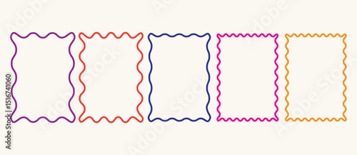 Zig zag wavy edge rectangle frame or border shapes set.
