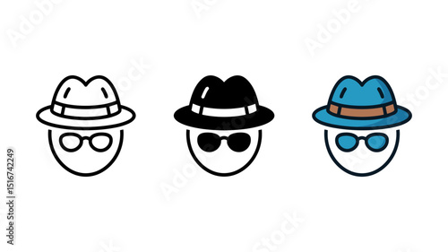 Mysterious Figure in Shadows: Iconic minimalist line art of a person in a fedora and sunglasses, depicting the essence of enigma.