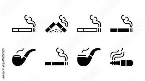 Smoking Icons: A collection of sleek, minimalist icons showcasing the various tools and actions related to smoking. This array of visuals offers a contemporary representation of the subject.