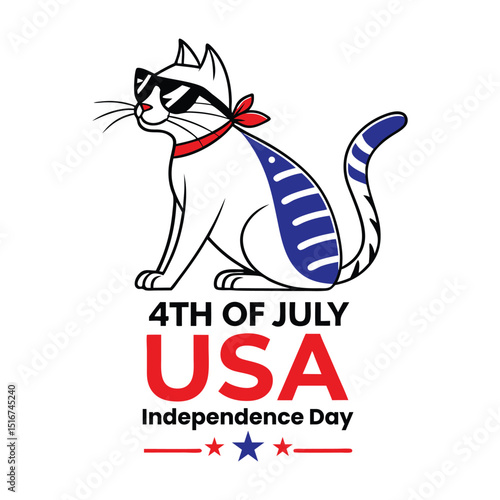 Cool cat celebrates 4th of July USA independence day