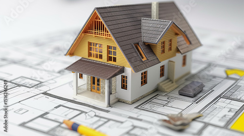 Mortgage Credit Agreement buy or rent home. Calculation of loan repayment. House model miniature, money, calculator. Tax, credit analysis for optimal mortgage payment.	
