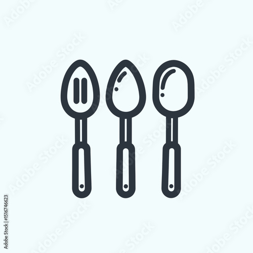 Three kitchen spoons lined up in minimalist style on light background  