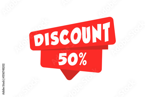 word discount 50% . red sunburst badges. Simple flat style vintage labels, stickers with sale discount quality tags and labels.