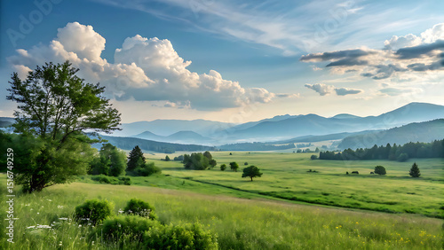 Wallpaper Mural A Serene Valley: Rolling hills and lush green fields under a partly cloudy sky. A captivating scene evokes feelings of peace and tranquility.  Torontodigital.ca