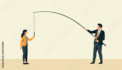 Job Candidate Fishing with Mentor in Professional Setting for Career Development Blogs, Coaching Websites, Job Search Articles, and Professional Growth Content  